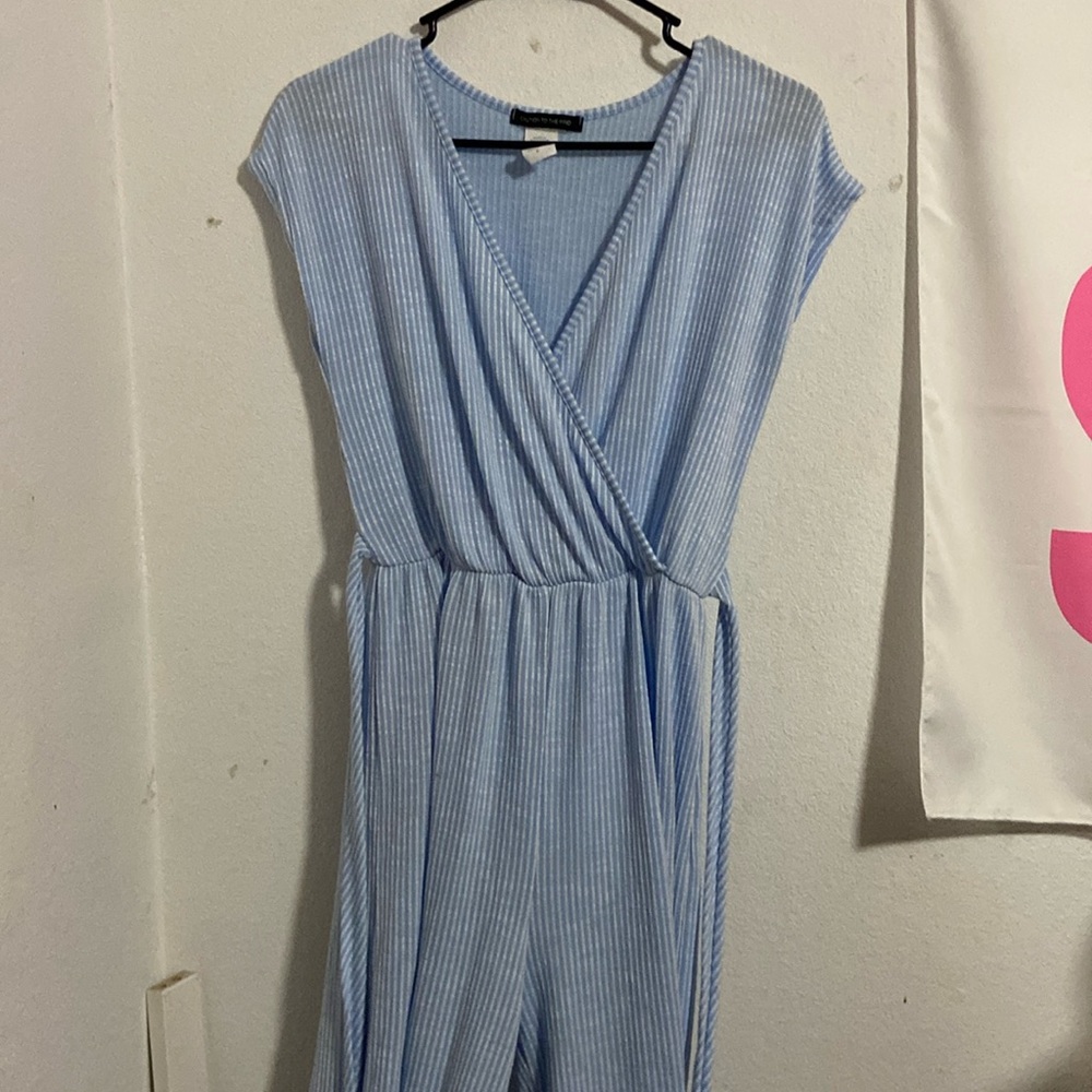 Blue and white striped jumpsuit